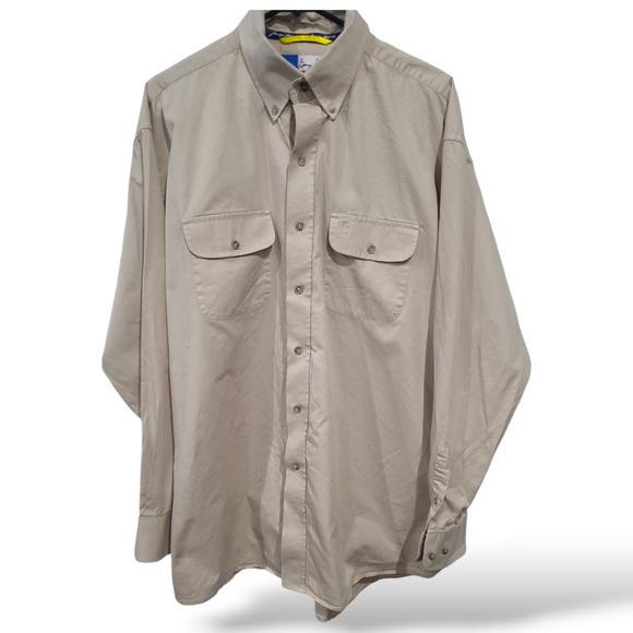 Wrangler SZ XL Button Down Shirt George Strait Cowboy Cut Khaki Cotton - Picture 1 of 7